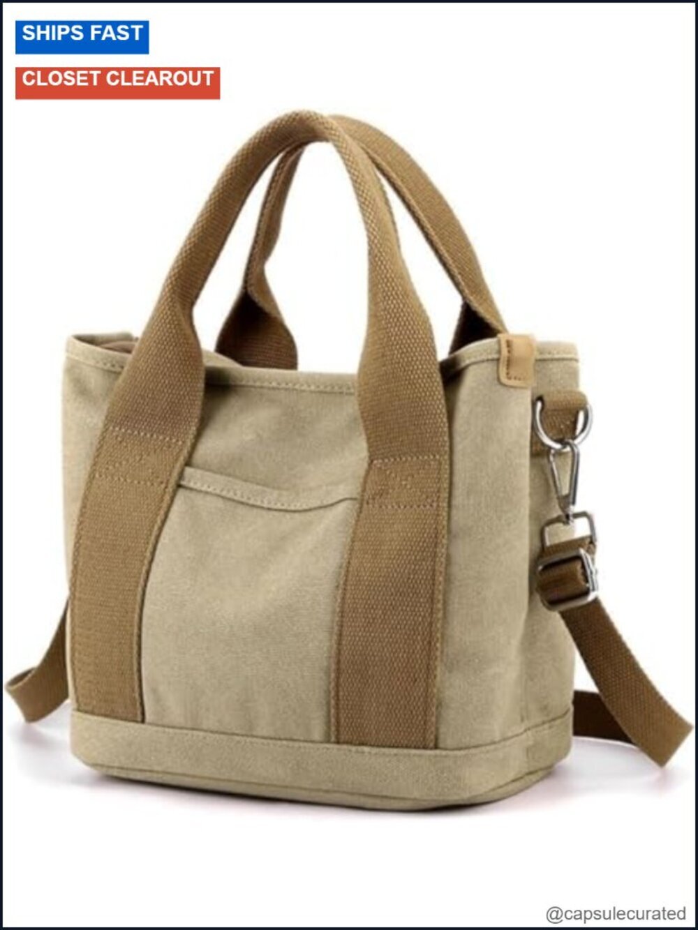 Canvas Small Tote Bag with Zipper, Multi-Pocket Crossbody Shoulder Satchel Hobo